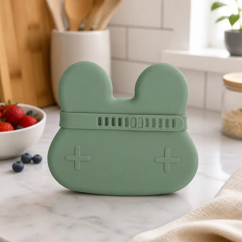 Silicone Toddler Bowl Plate Set Sage Portable Snack Container