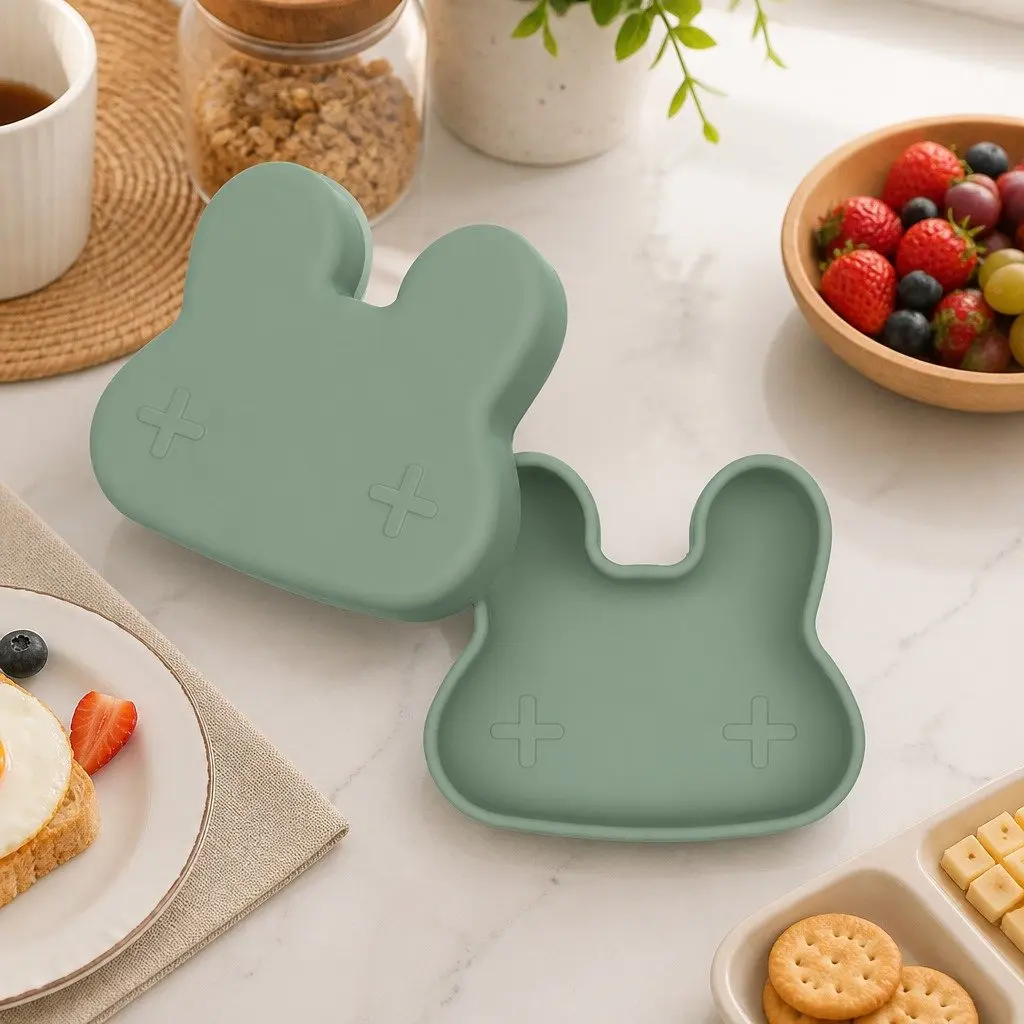 Silicone Toddler Bowl Plate Set Sage Portable Snack Container
