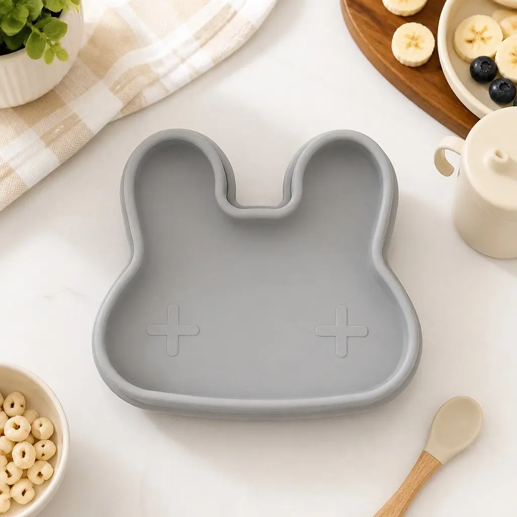 Silicone Toddler Bowl Plate Set Sage Portable Snack Container