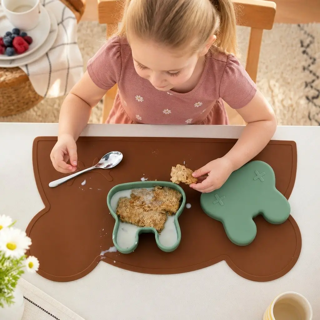 Silicone Toddler Bowl Plate Set Sage Portable Snack Container