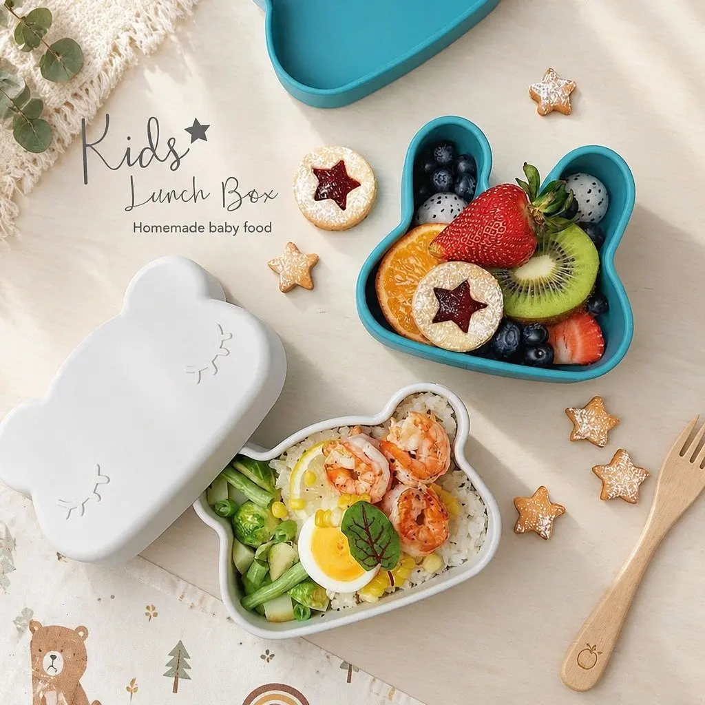 Silicone Toddler Bowl Plate Set Sage Portable Snack Container
