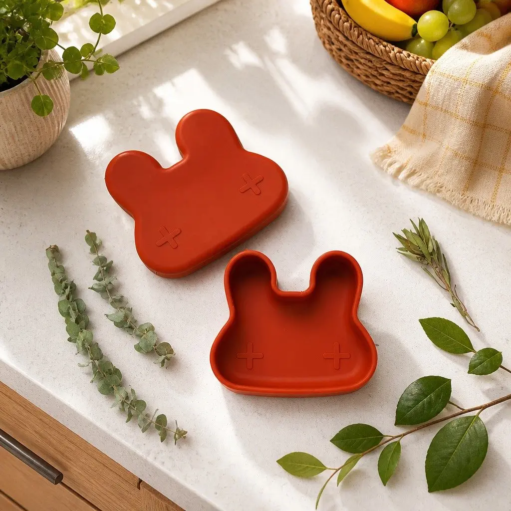 Silicone Toddler Bowl Plate Set Sage Portable Snack Container