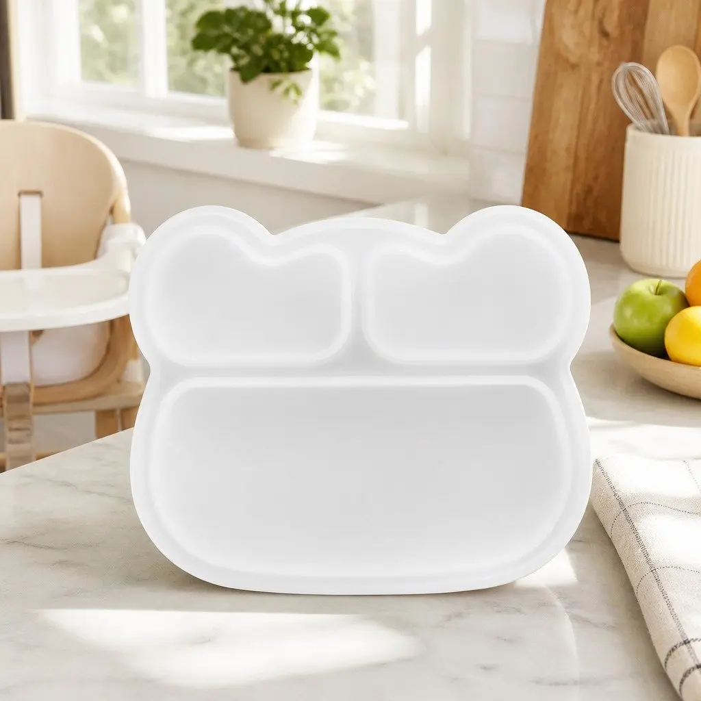Kids Stickie Plate Blue Dusk Three Section Divided Toddler Feeding Dish with Suction Base