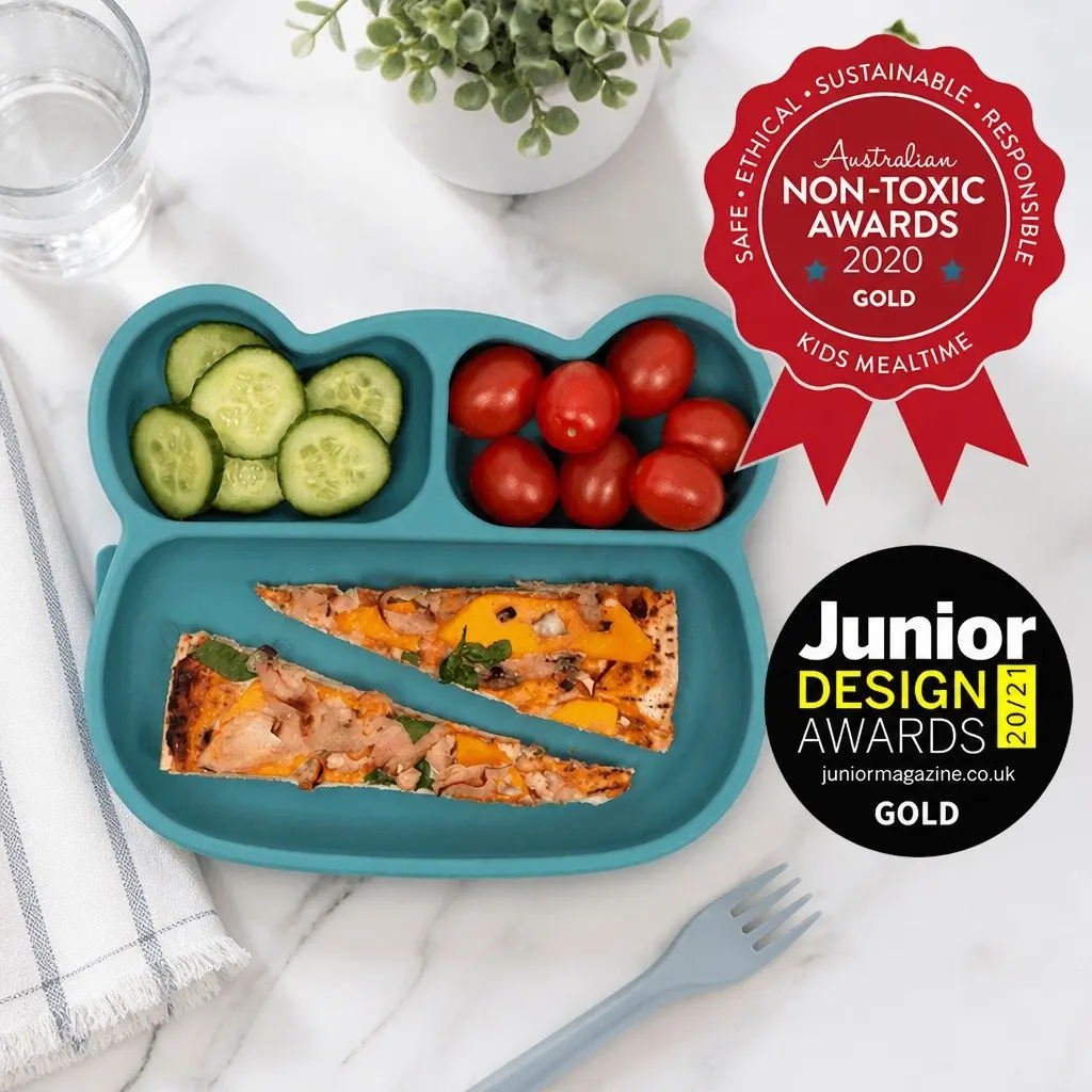 Kids Stickie Plate Blue Dusk Three Section Divided Toddler Feeding Dish with Suction Base