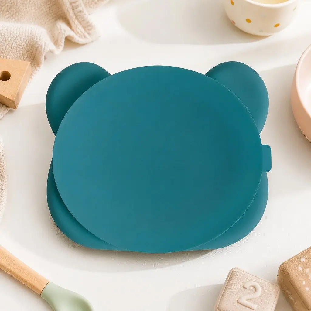 Kids Stickie Plate Blue Dusk Three Section Divided Toddler Feeding Dish with Suction Base
