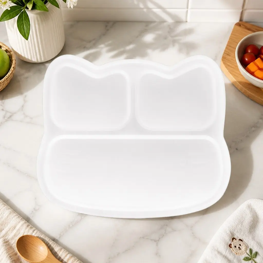 Divided Plate Charcoal Three Section Suction Base for Toddlers Feeding
