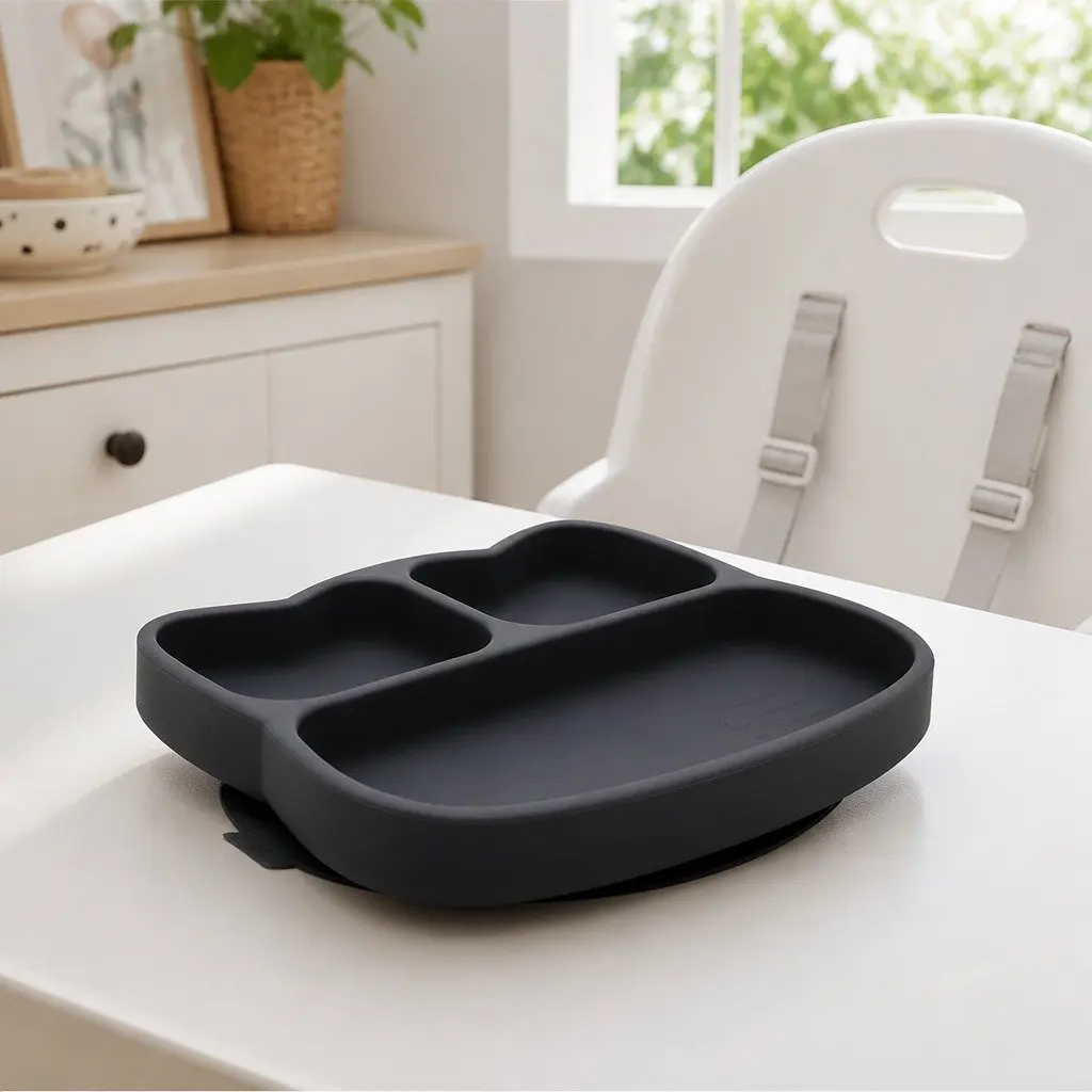 Divided Plate Charcoal Three Section Suction Base for Toddlers Feeding