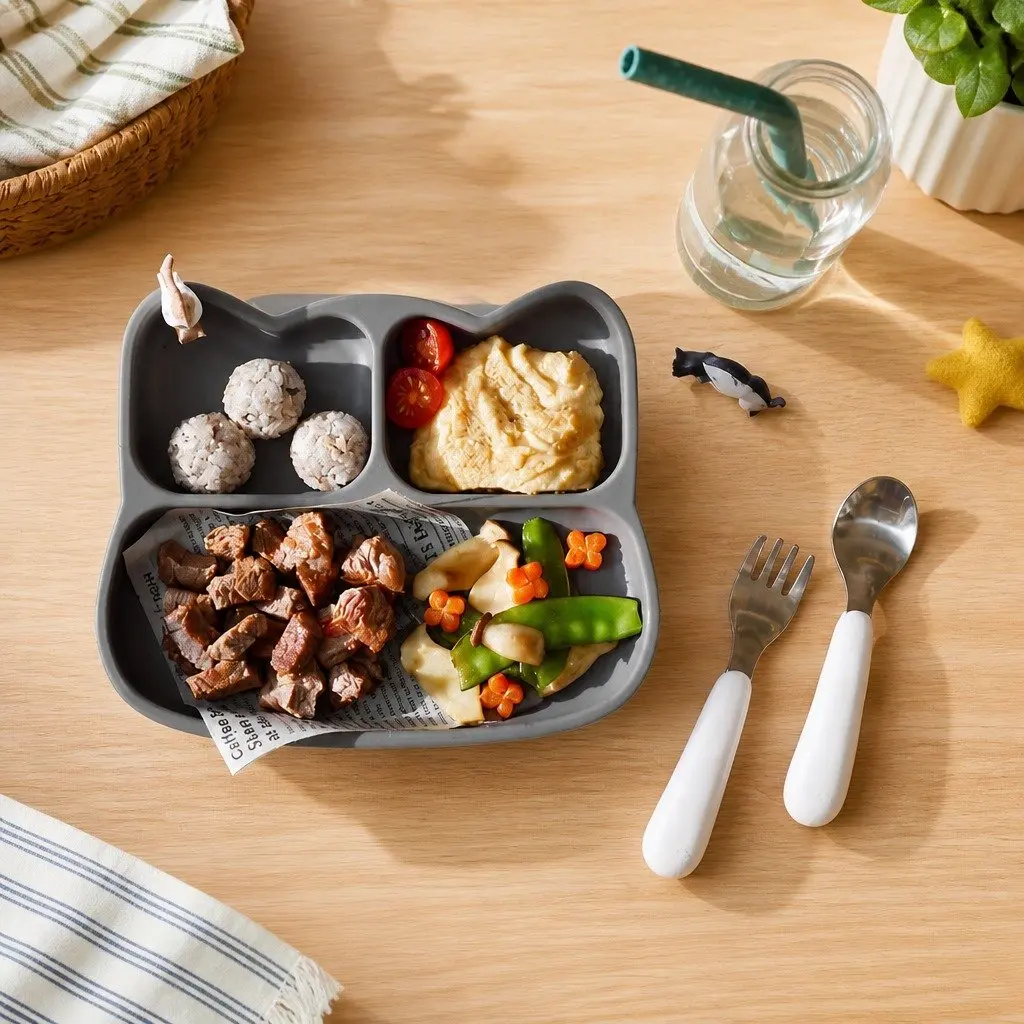 Divided Plate Charcoal Three Section Suction Base for Toddlers Feeding