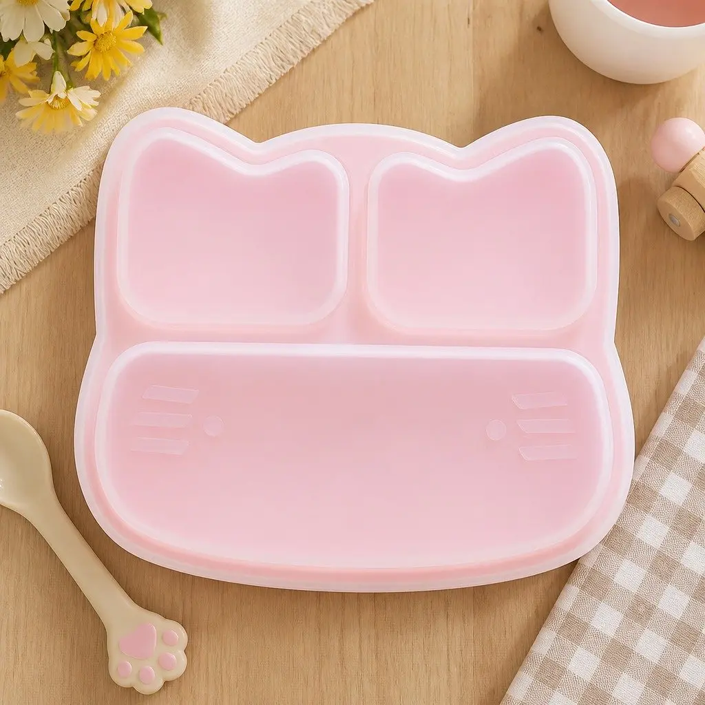 Divided Plate Charcoal Three Section Suction Base for Toddlers Feeding