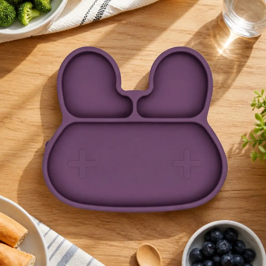 Suction Base Plate Silicone Plum Toddler Feeding Dishwasher Safe 21cm