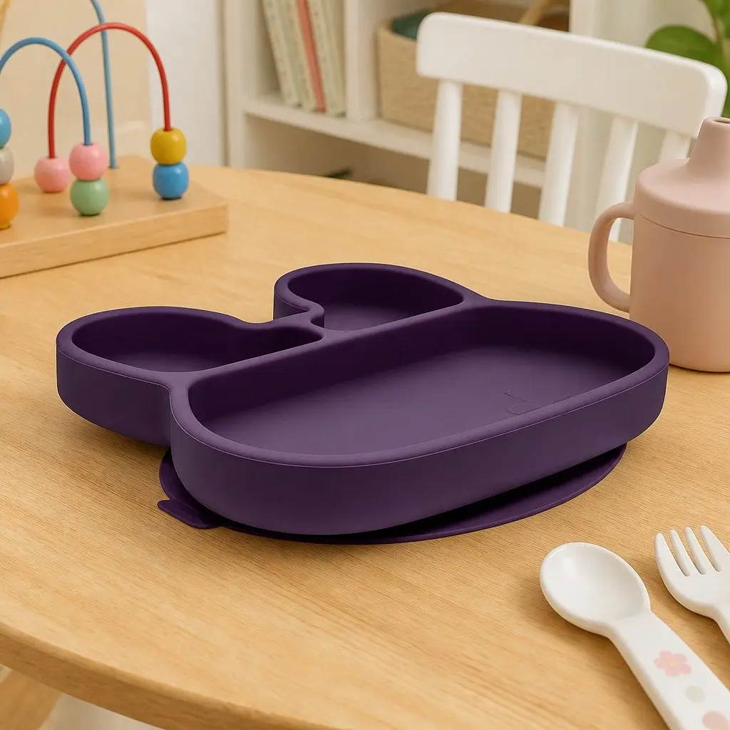 Suction Base Plate Silicone Plum Toddler Feeding Dishwasher Safe 21cm