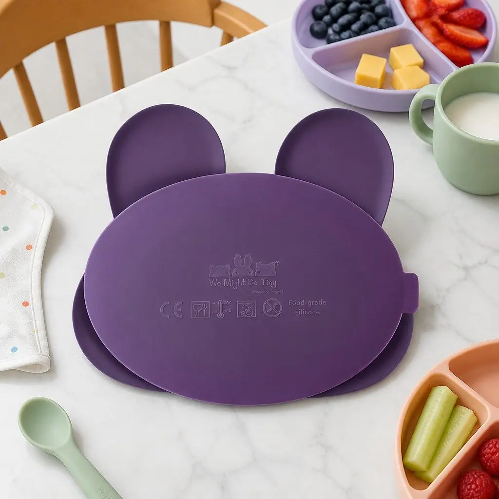 Suction Base Plate Silicone Plum Toddler Feeding Dishwasher Safe 21cm