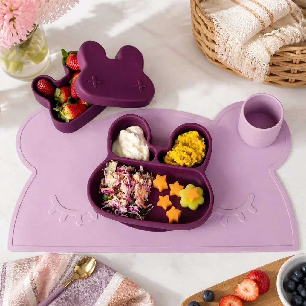 Suction Base Plate Silicone Plum Toddler Feeding Dishwasher Safe 21cm