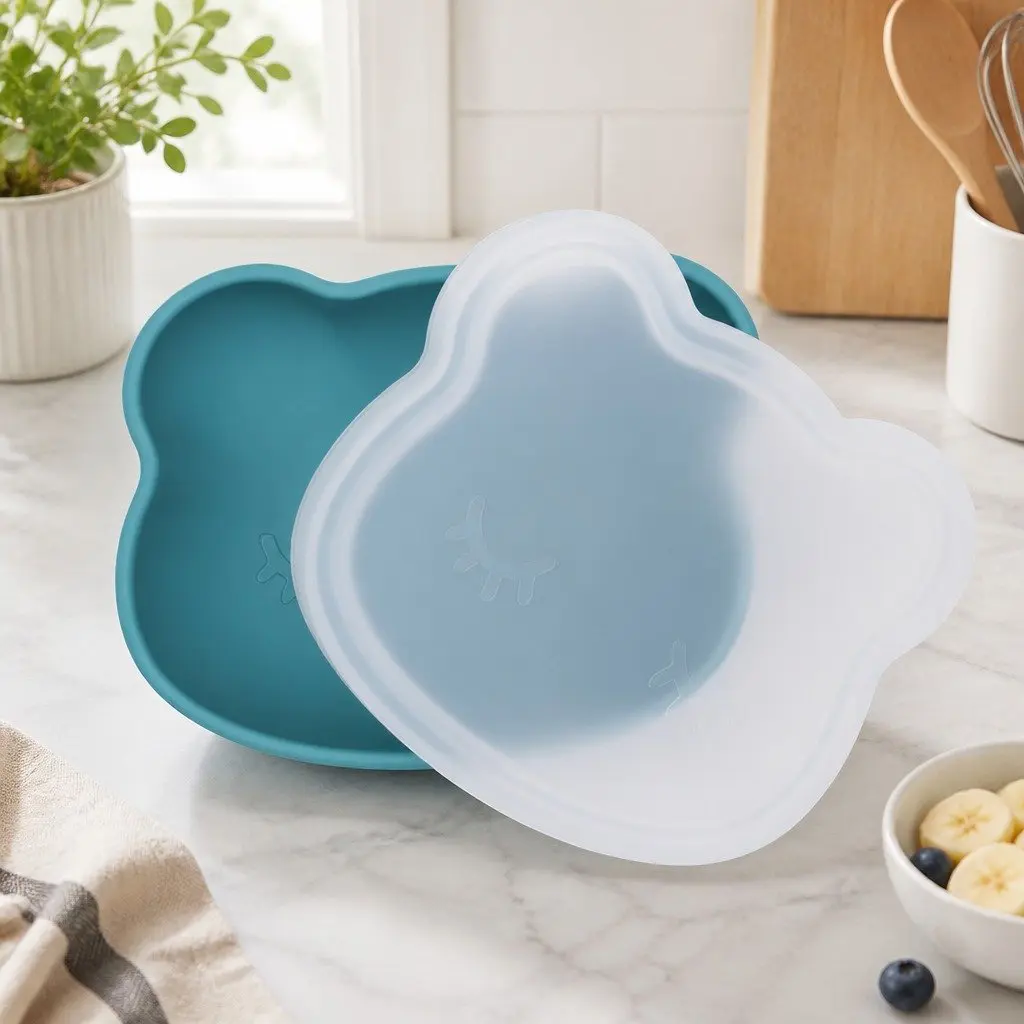 Suction Bowl with Lid for Toddlers Kids Feeding Mealtime Silicone Rust