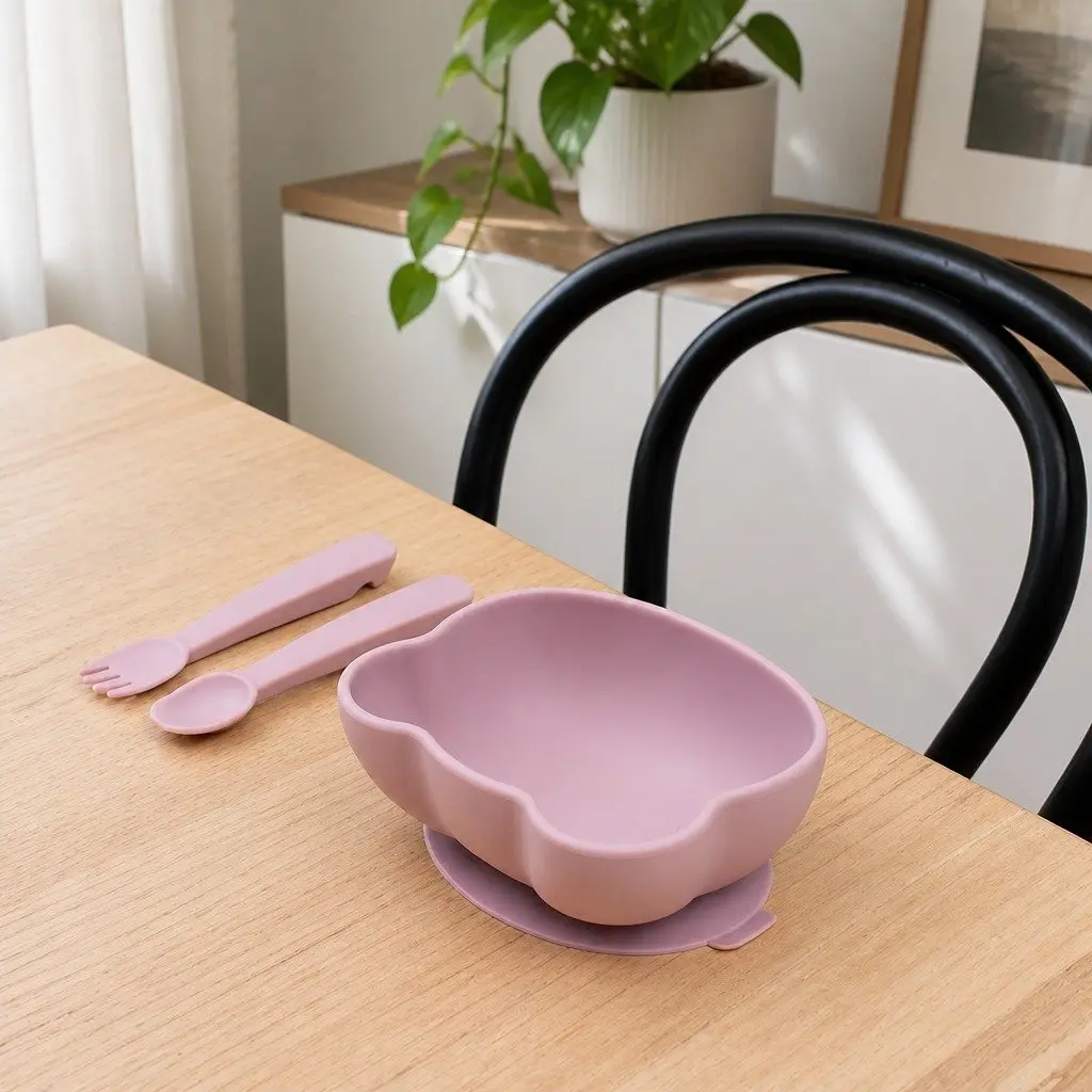 Suction Bowl with Lid for Toddlers Kids Feeding Mealtime Silicone Rust