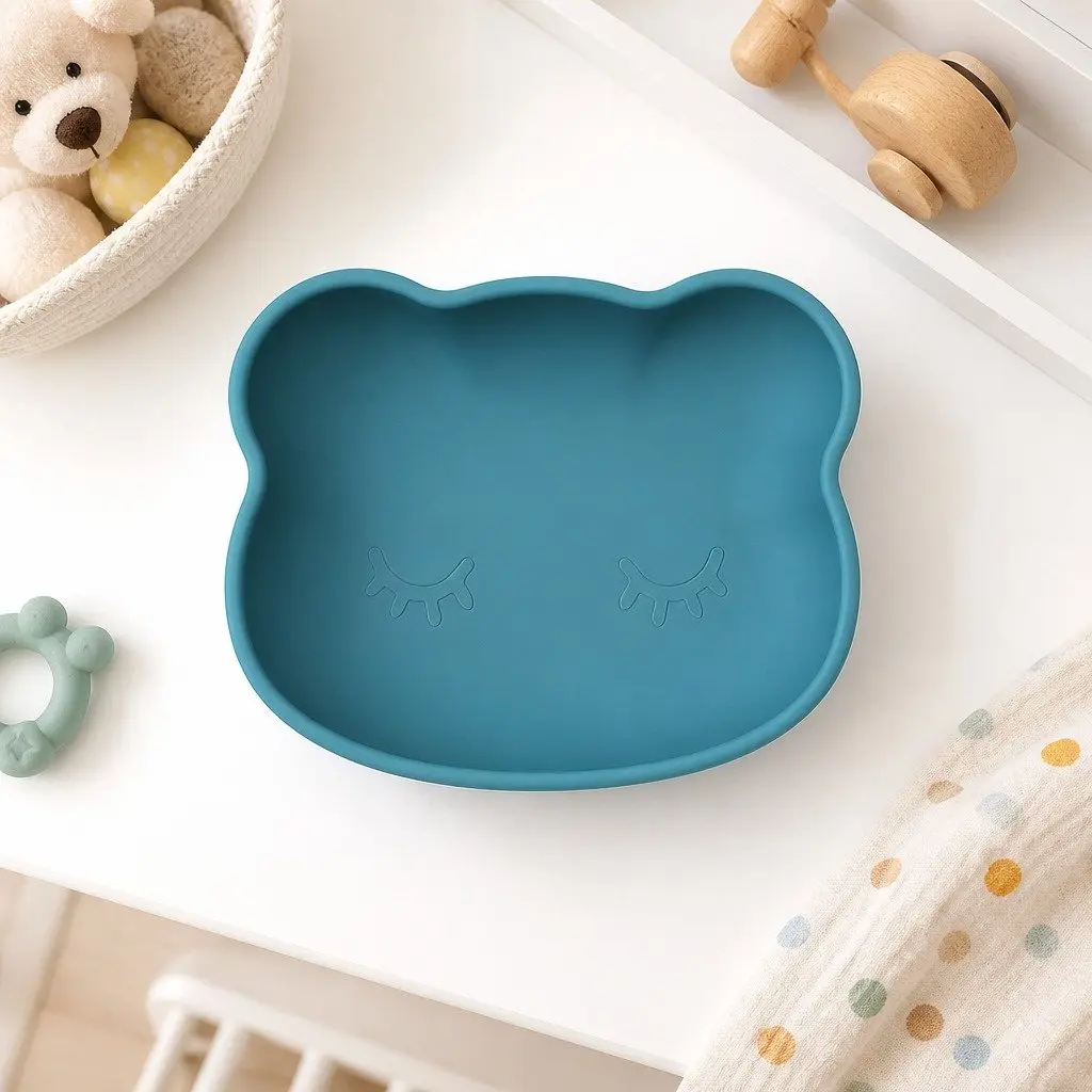 Baby Feeding Bowl Dusty Rose Suction Base Flexible Silicone with Lid