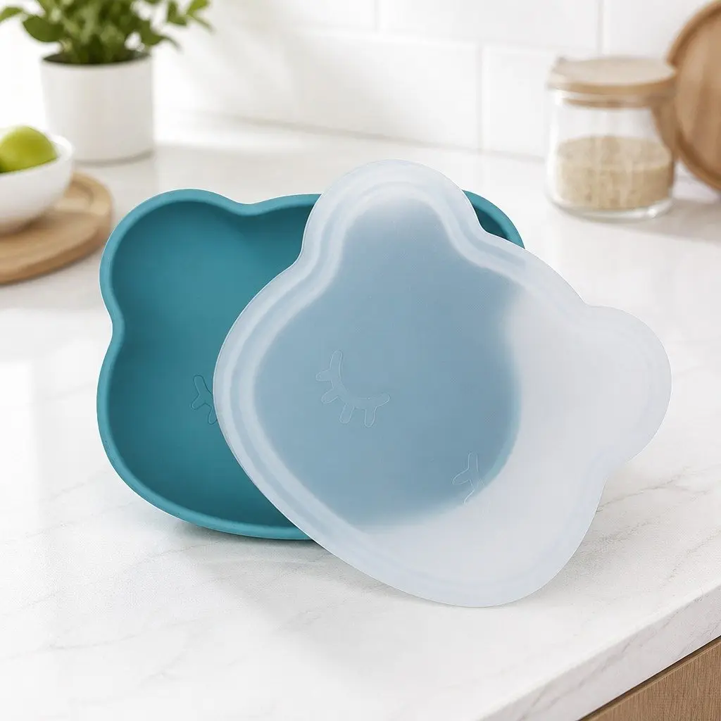 Baby Feeding Bowl Dusty Rose Suction Base Flexible Silicone with Lid