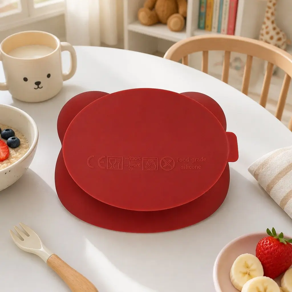 Baby Feeding Bowl Dusty Rose Suction Base Flexible Silicone with Lid