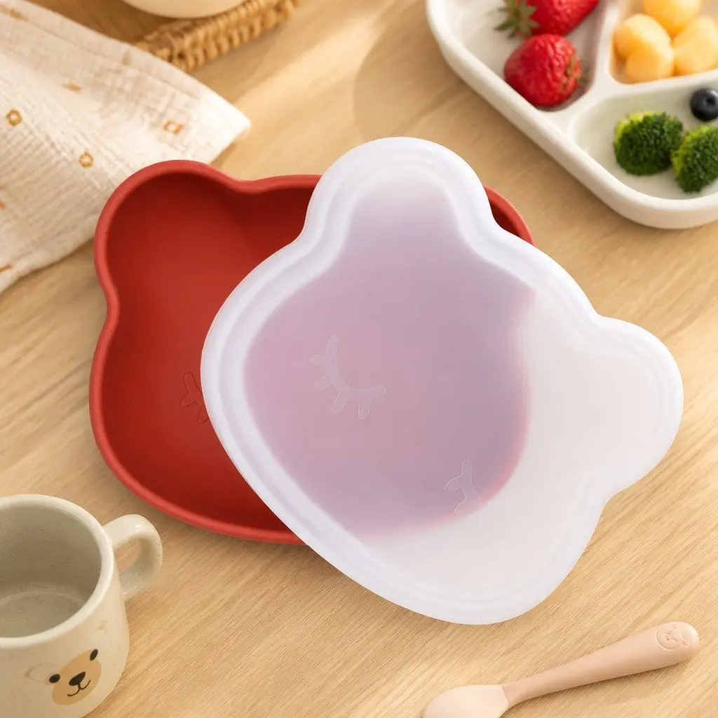 Baby Feeding Bowl Dusty Rose Suction Base Flexible Silicone with Lid