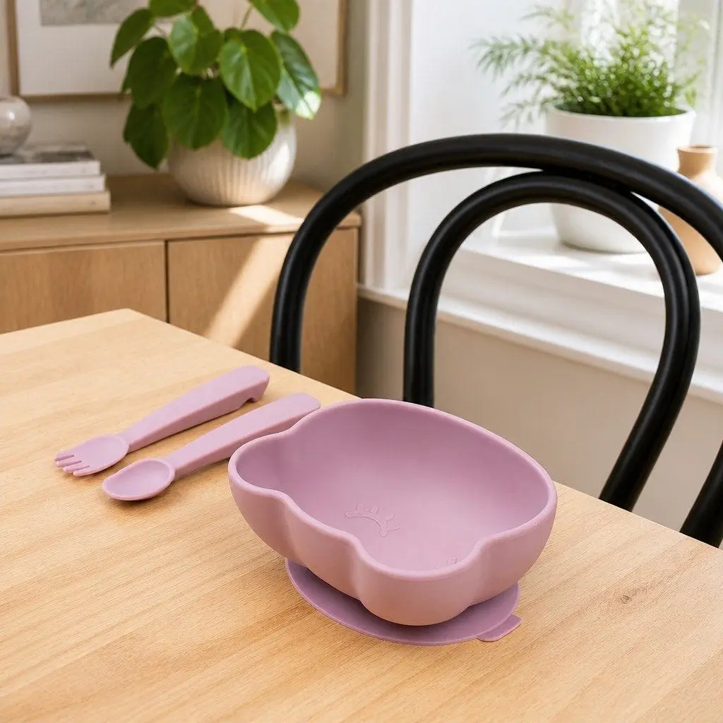 Suction Base Feeding Bowl Blue Dusk Baby Toddler Bowl with Lid