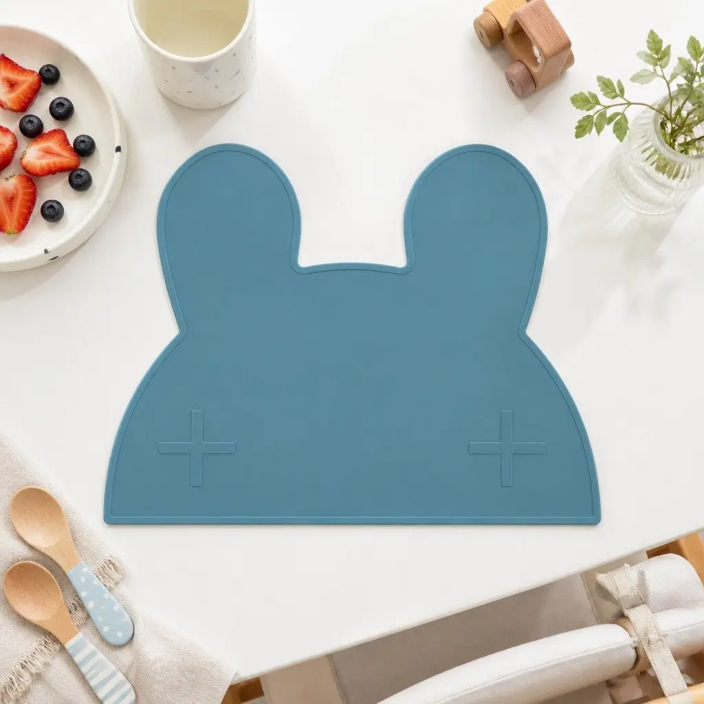 Bunny Silicone Placemat Charcoal Non-Slip Dishwasher Safe for Toddler Kids Feeding