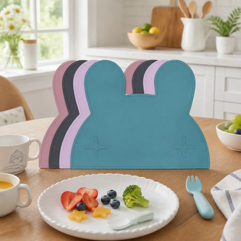 Bunny Silicone Placemat Charcoal Non-Slip Dishwasher Safe for Toddler Kids Feeding
