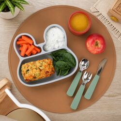 Round Silicone Placemat for Kids Dining Table Non-Slip Food-Safe Mat Grey