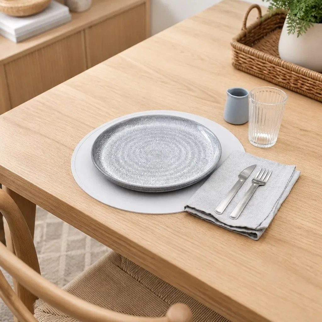 Round Silicone Placemat Grey 38cm Non-Slip Food-Safe Mat