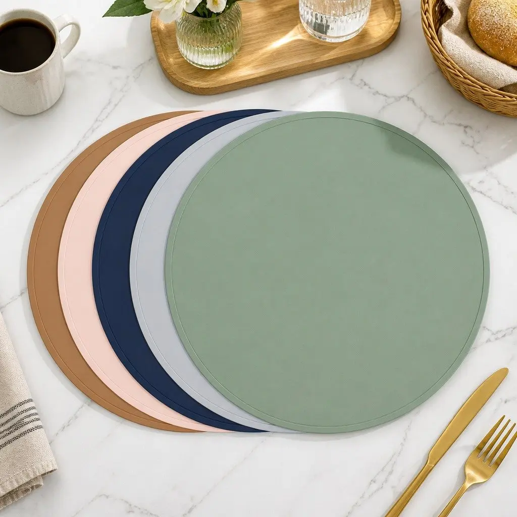 Round Silicone Placemat Navy 38cm Non-Slip Flexible Durable Dishwasher Safe