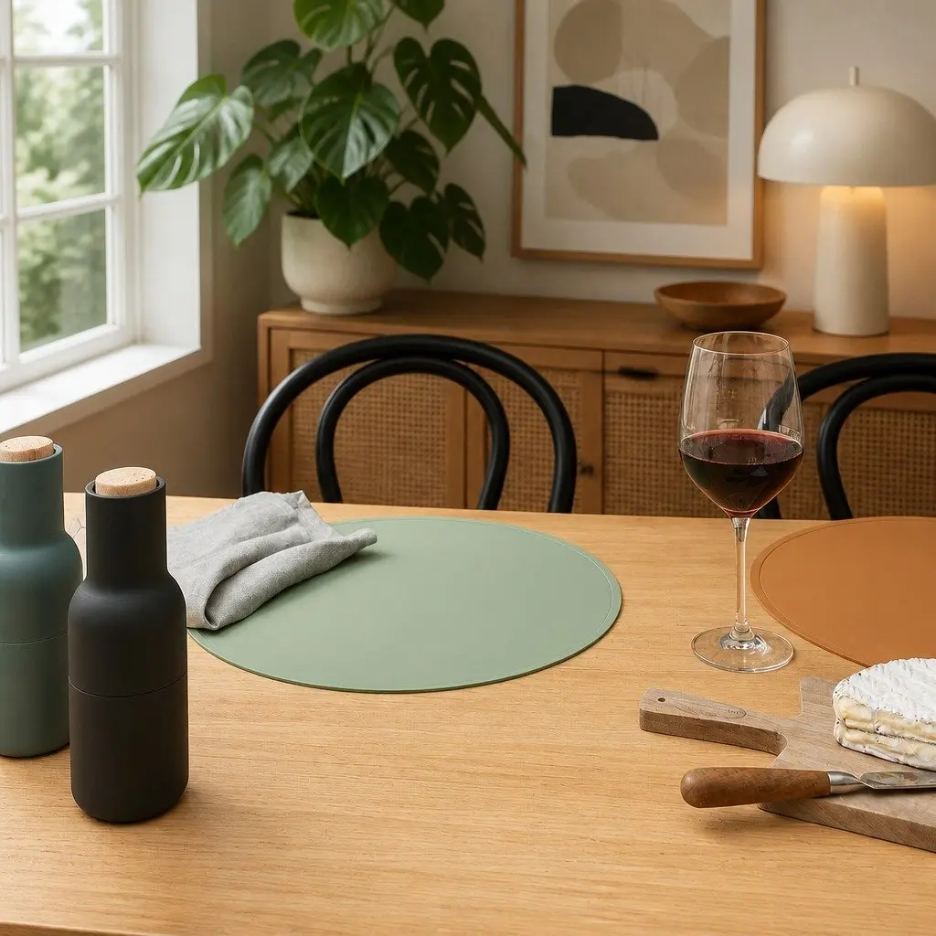 Round Silicone Placemat Navy 38cm Non-Slip Flexible Durable Dishwasher Safe