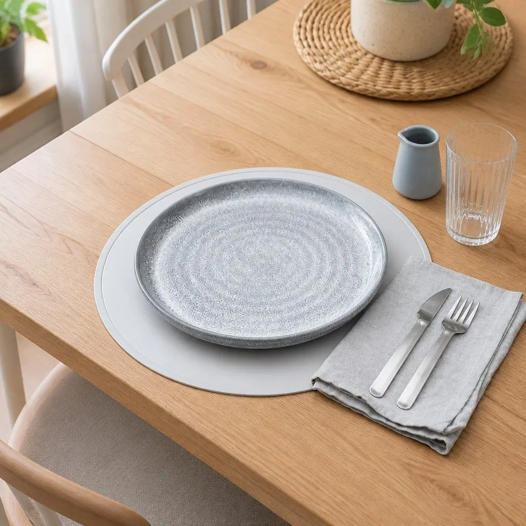 Round Silicone Placemat Navy 38cm Non-Slip Flexible Durable Dishwasher Safe