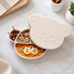 Silicone Suction Food Plate with Lid Baby Feeding Compartments Toddler Weaning