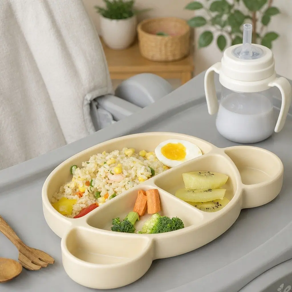 Silicone Suction Food Plate Chocolate Brown 28.5cm Sturdy Suction Bottom with Lid for Baby Feeding Compartments