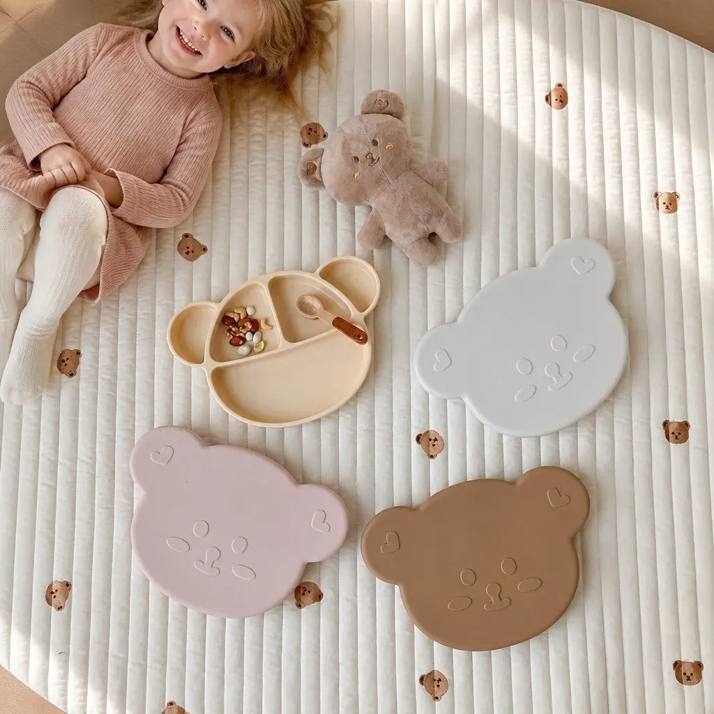 Silicone Suction Food Plate Chocolate Brown 28.5cm Sturdy Suction Bottom with Lid for Baby Feeding Compartments