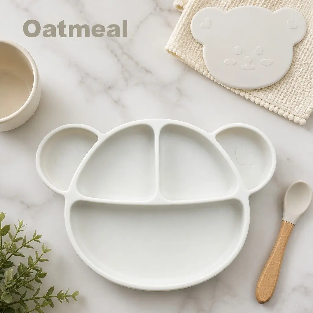 Silicone Suction Food Plate Chocolate Brown 28.5cm Sturdy Suction Bottom with Lid for Baby Feeding Compartments