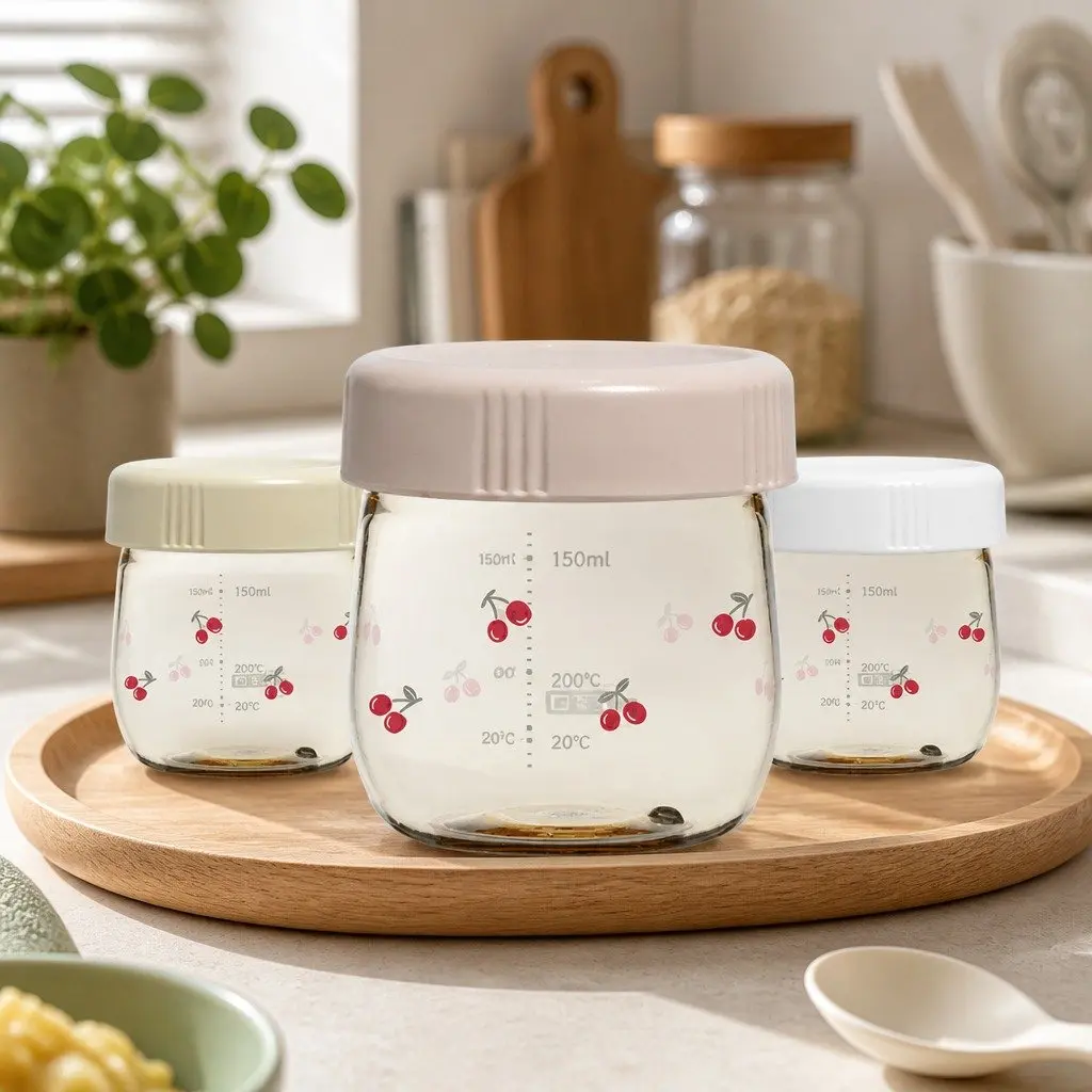 Baby Food Storage Jars Set White Rose Gold Pure Gold 150ml Microwave Dishwasher Safe Reusable Container