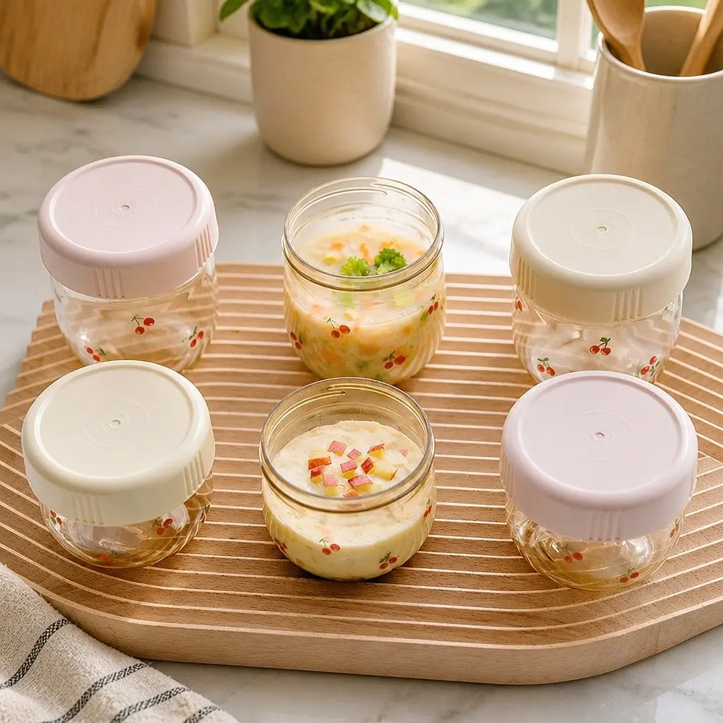 Baby Food Storage Jars Set White Rose Gold Pure Gold 150ml Microwave Dishwasher Safe Reusable Container