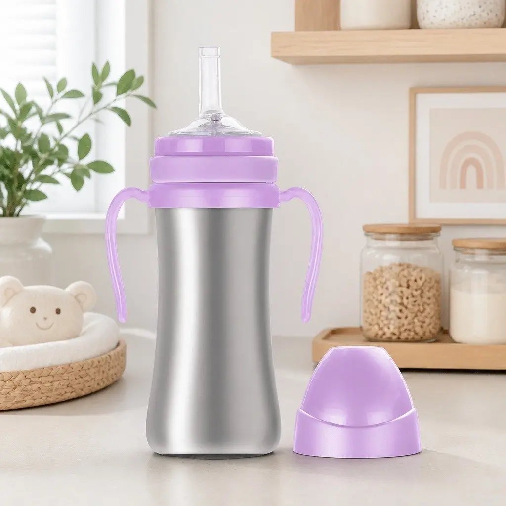 Stainless Straw Cup 200ml Infant Sippy Cup 6+ Months Ergonomic Handle