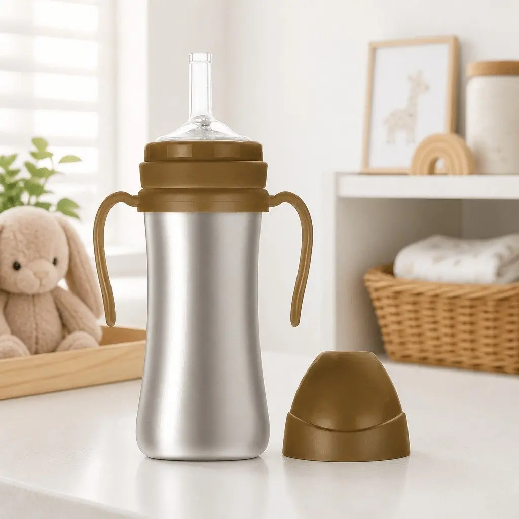 Stainless Straw Cup 200ml Infant Sippy Cup 6+ Months Ergonomic Handle