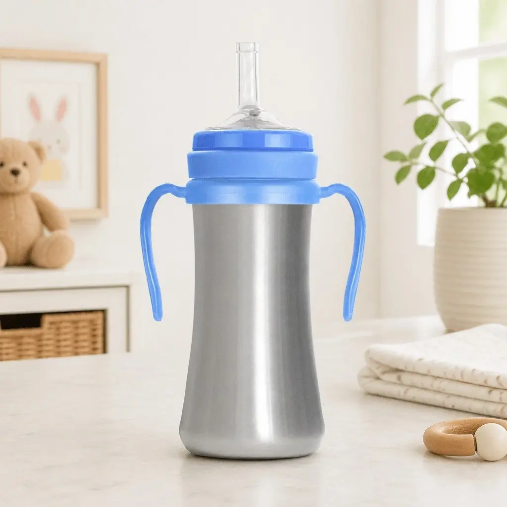 Stainless Straw Cup 200ml Infant Sippy Cup 6+ Months Ergonomic Handle