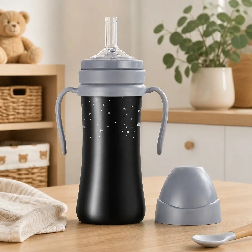 Stainless Straw Cup 200ml Infant Sippy Cup 6+ Months Ergonomic Handle