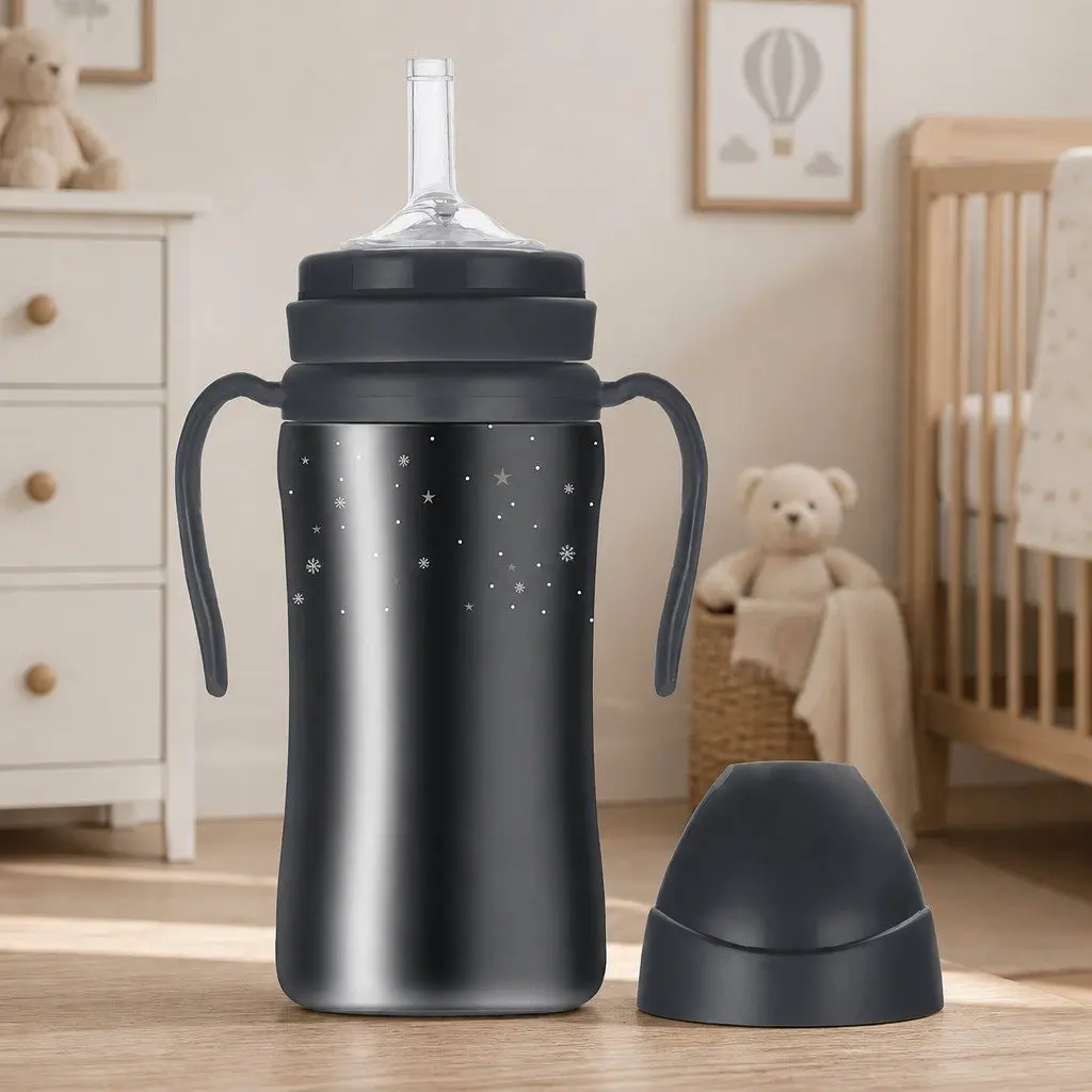 Stainless Straw Cup 200ml Infant Sippy Cup 6+ Months Ergonomic Handle