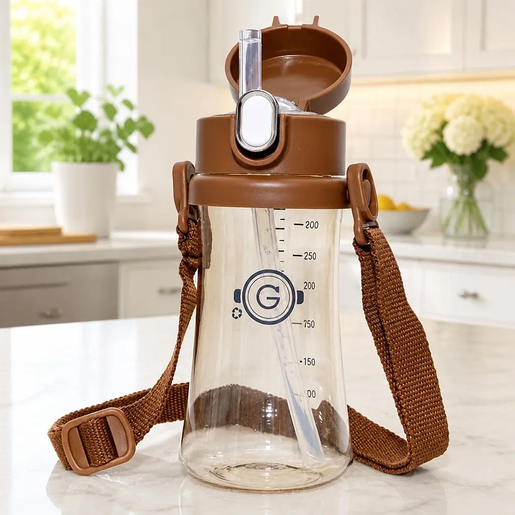 Kids Straw Cup Strap Aqua Green Adjustable Shoulder Carrier