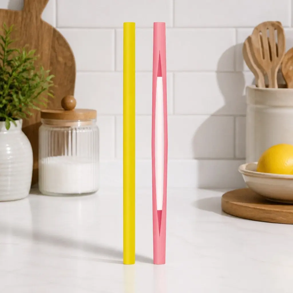 Resealable Silicone Zipper Straw for Kids Reusable Drinking Tube Pink Yellow