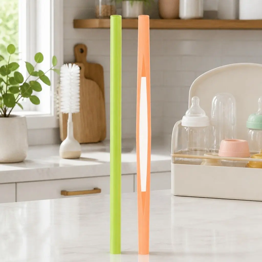 Resealable Silicone Zipper Straw for Kids Reusable Drinking Tube Pink Yellow
