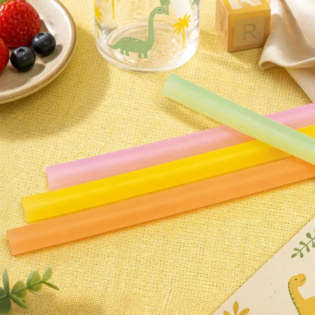 Resealable Silicone Zipper Straw Green Orange Adjustable Length Easy Clean