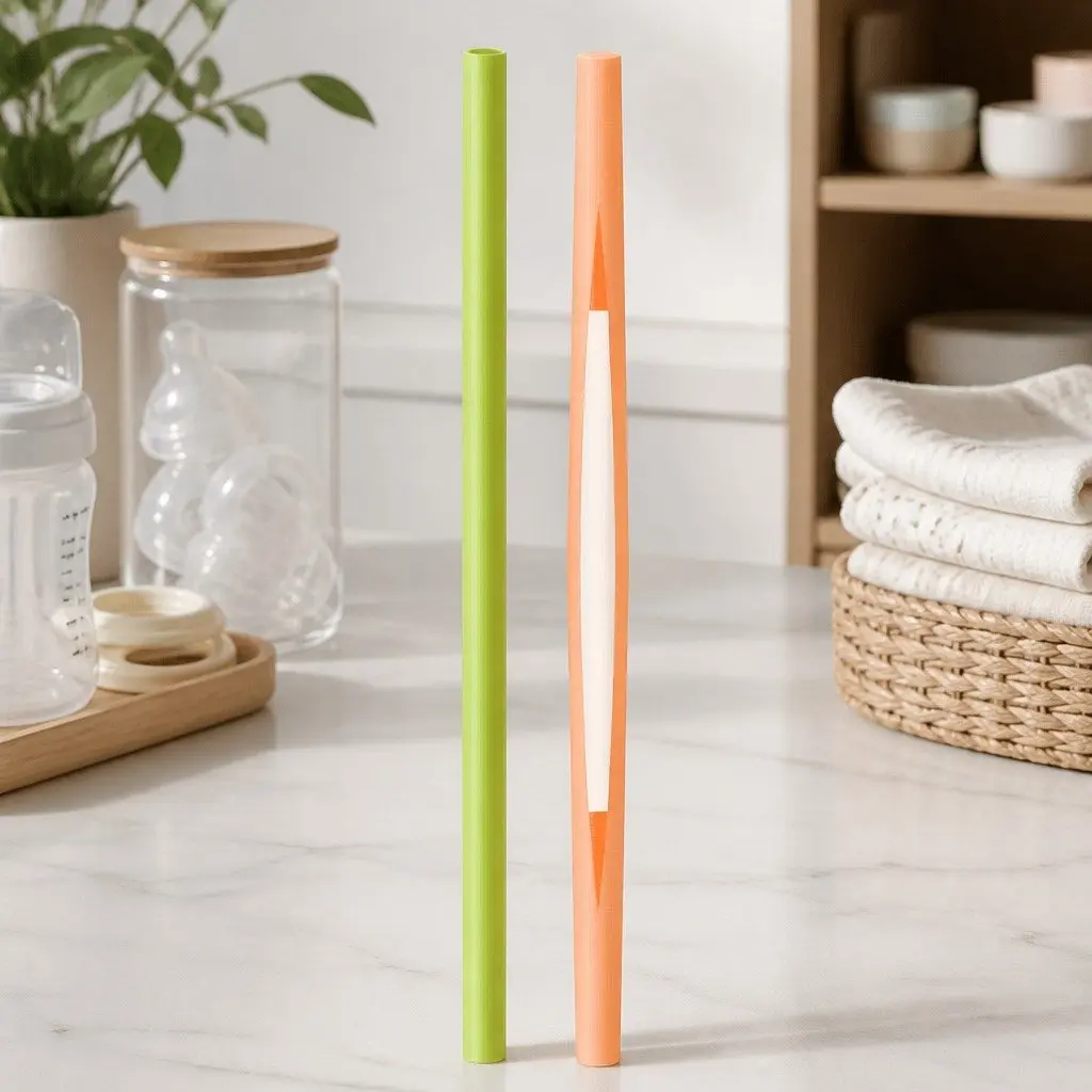 Resealable Silicone Zipper Straw Green Orange Adjustable Length Easy Clean