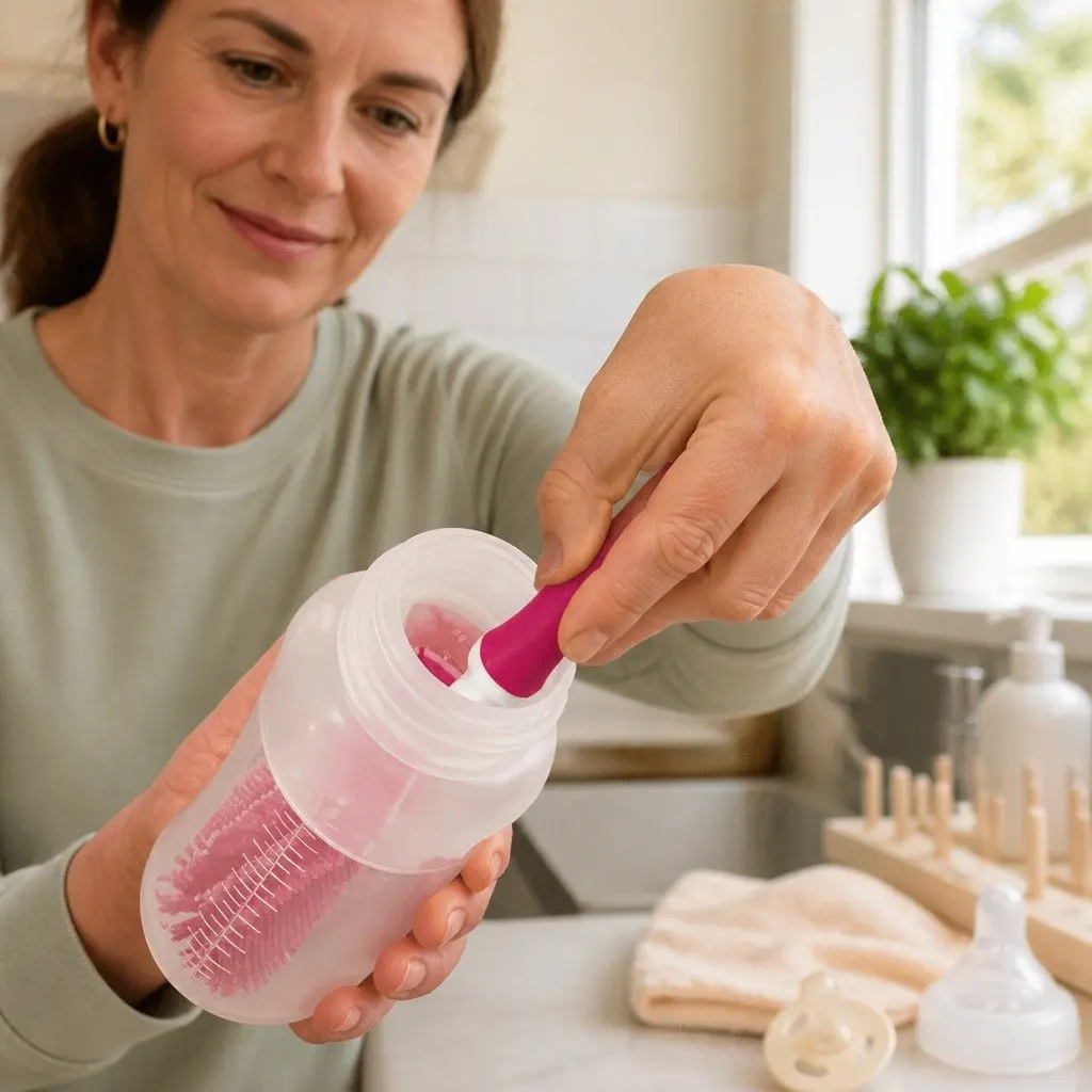 Silicone Baby Bottle Brush Pink Cleaning Brush for Bottles Cups Tumblers