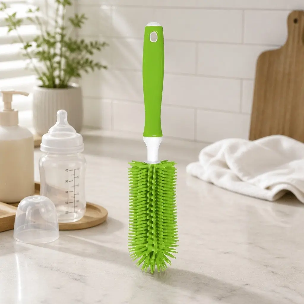 Silicone Baby Bottle Brush Green Durable Bristles Easy to Clean