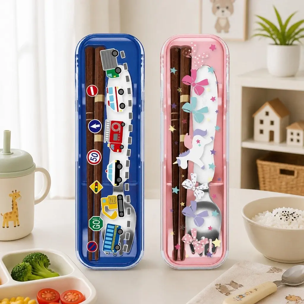 Portable Spork Set Unicorn Kids Hexagonal Chopsticks Sliding Storage
